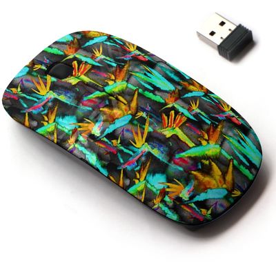 2.4G Wireless Mouse with Cute Pattern Design for All Laptops and Desktops with Nano Receiver - Bright Tropical Jungle Exotic Leaf