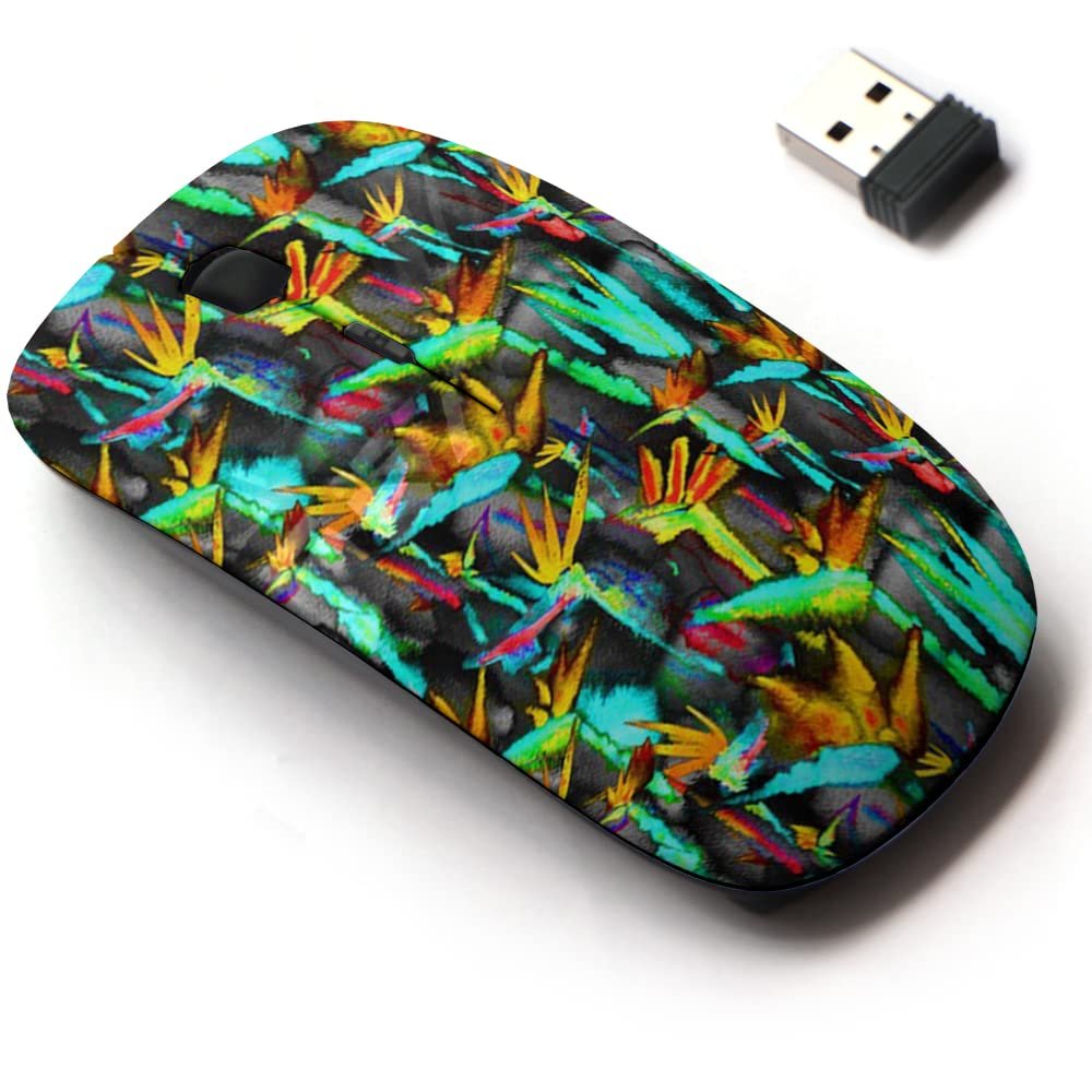 2.4G Wireless Mouse with Cute Pattern Design for All Laptops and Desktops with Nano Receiver - Bright Tropical Jungle Exotic Leaf