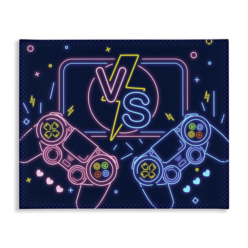 Video Gamer Neon Controller Duo, 16 x 20 Inch Canvas Wall Art