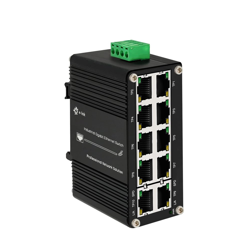 Mini Industrial Switch 10 Ports Gigabit Switch Hardened 10 Port RJ45 10/100/1000Mbps Ethernet Switch Din Rail Mount Outdoor Ethernet Switch, Unmanaged Network Switch (-40 to 176F) with 12-48V DC