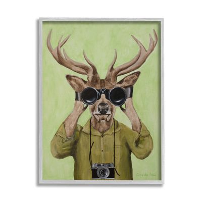 Stupell Industries Funny Cute Deer Binoculars Camera Painting Green Background, Design by Coco de Paris, 16 x 20, Green