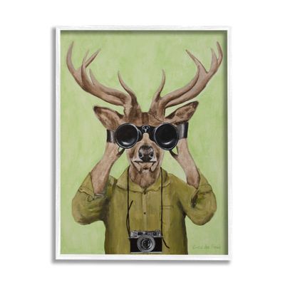 Funny Deer Binoculars Camera Humor, 11 x 14 Inch Framed Gicle Print