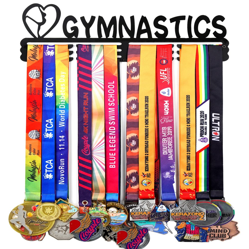 Goutoports Medal Holder Display Hanger Rack Frame for Sport Race Runner- Gymnastics for Girl - Sturdy Black Steel Metal Over 60 Medals Easy to Install