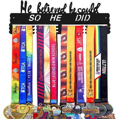 He Believed He Could So He Did Medal Hanger Display for Wall | Holds 60+ Medals | Sturdy Black Steel Sports Medal Holder Rack for Men & Boys | Inspirational Gift for Athletes