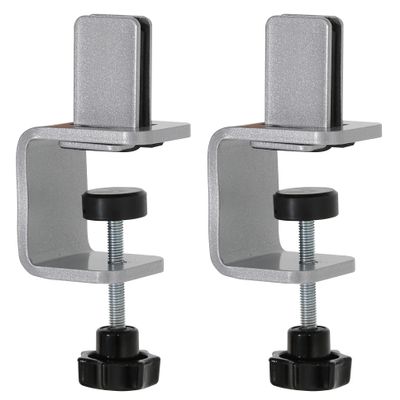 M&T Displays Multi Purpose Clamp Kit, C-Clamp with Wide Jaw Openings for Desk Table Panel Separator, Desktop Mount Holder Stand Silver Aluminum (2 pack)