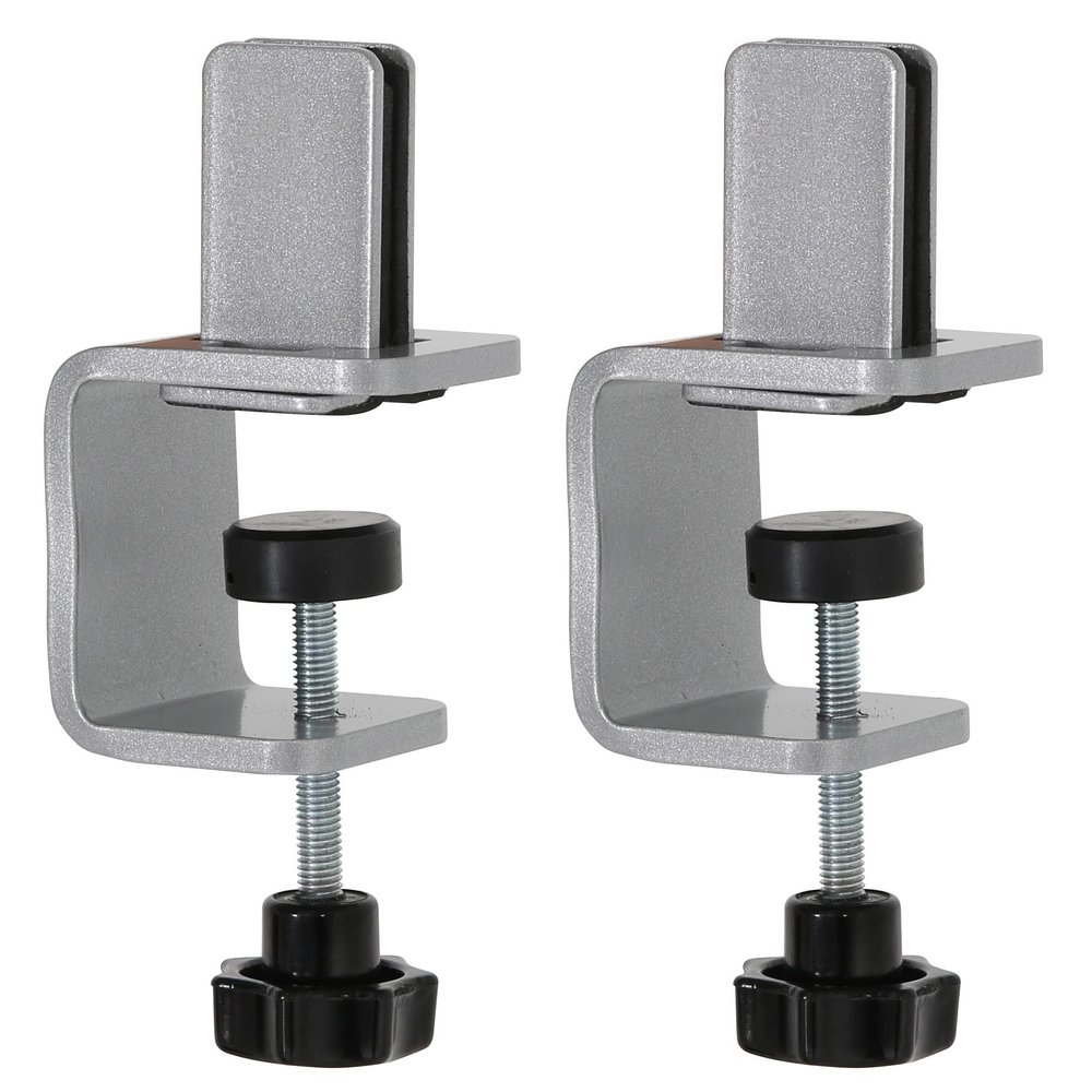 M&T Displays Multi Purpose Clamp Kit, C-Clamp with Wide Jaw Openings for Desk Table Panel Separator, Desktop Mount Holder Stand Silver Aluminum (2 pack)