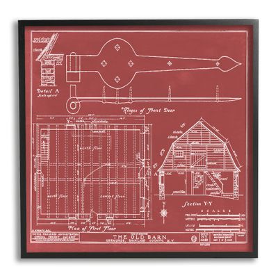 Stupell Industries Detailed Diagram Blueprint Old Barn Floor Plan, Design by Annie Warren