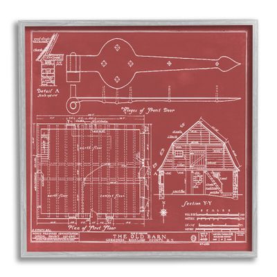 Stupell Industries Detailed Diagram Blueprint Old Barn Floor Plan, Design by Annie Warren