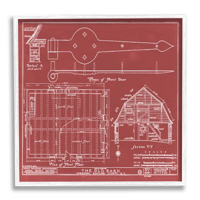 Stupell Industries Detailed Diagram Blueprint Old Barn Floor Plan, Design by Annie Warren