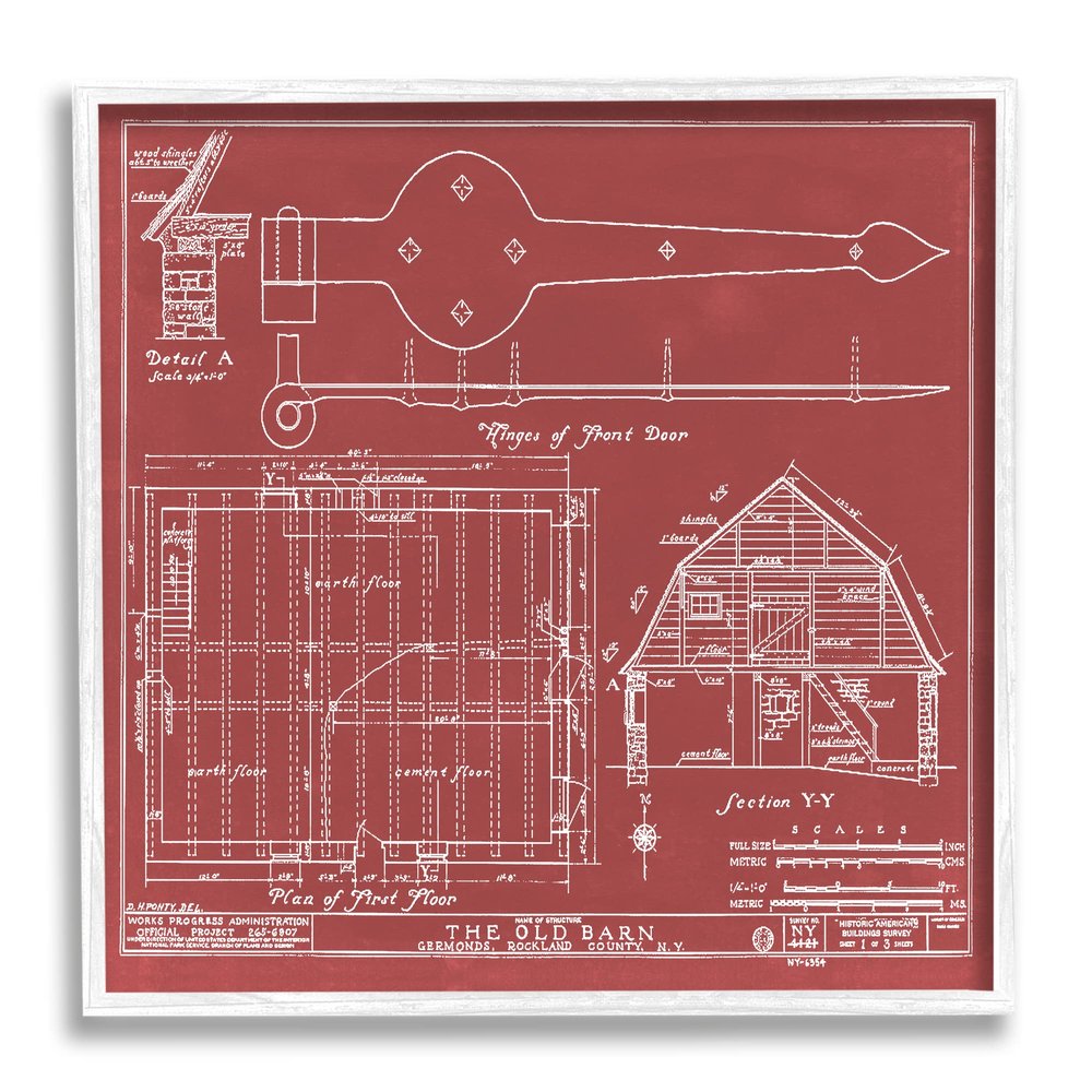 Stupell Industries Detailed Diagram Blueprint Old Barn Floor Plan, Design by Annie Warren