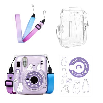 Ngaantyun Mini 11 Clear Case Bundle Kit for Fujifilm Instax Mini 11 Instant Camera Case with Film Pocket Pictures Holder, Stickers Skin Decal, Adjustable Shoulder Strap Accessories (Bear)