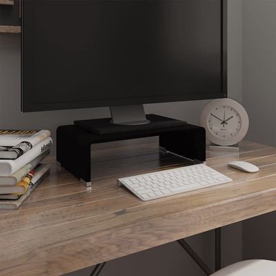 SKM TV Stand TV Stand/Monitor Riser Glass Black 15.7"x9.8"x4.3"