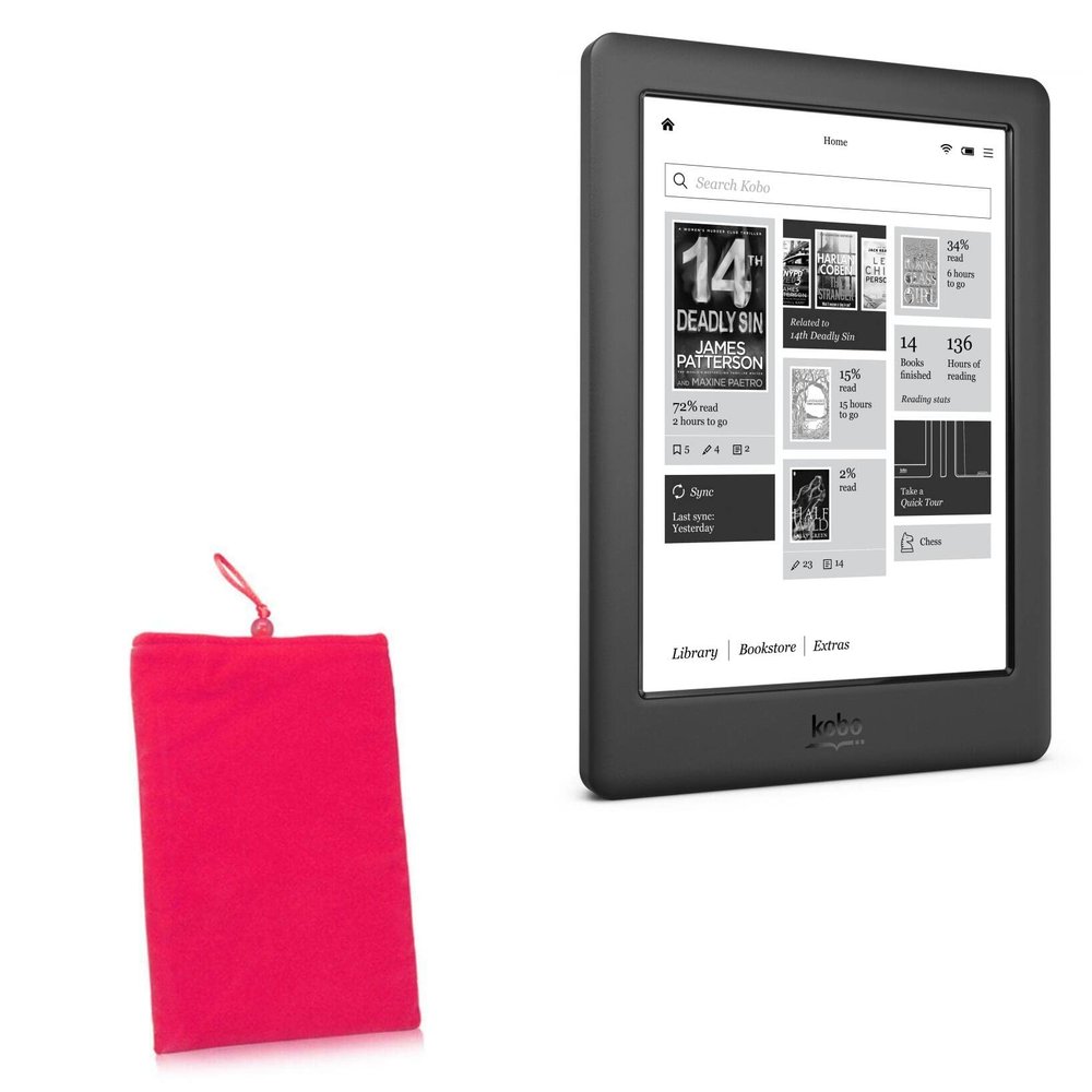 BoxWave Case Compatible with Kobo Glo HD - Velvet Pouch, Soft Velour Fabric Bag Sleeve with Drawstring - Cosmo Pink