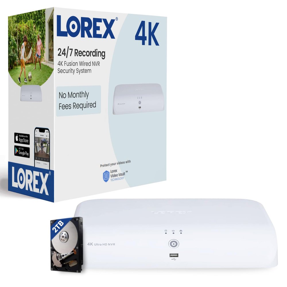 Lorex N844A82 4K 8-Channel Network Video Recorder 2TB Hard Drive with Smart Motion Detection, Voice Control and Fusion Capabilities