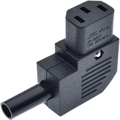 Toptekits Elbow Plug Right Angle IEC C13 Power Connector, IEC 320 C13 Female 90-Degree Angle DIY Rewireable Power Plug Electrical Adapter, 10A/250V, Black, 1-Pack
