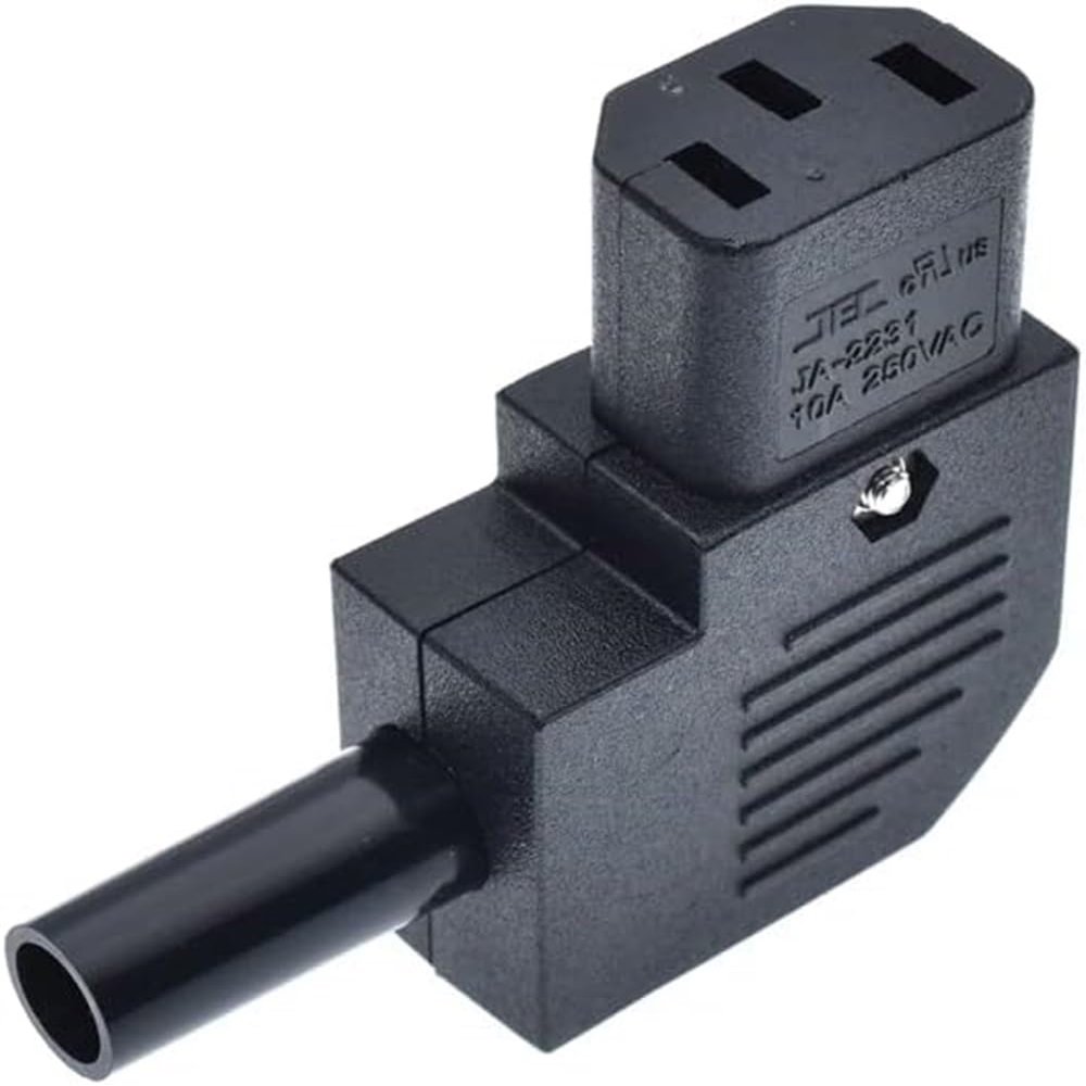 Toptekits Elbow Plug Right Angle IEC C13 Power Connector, IEC 320 C13 Female 90-Degree Angle DIY Rewireable Power Plug Electrical Adapter, 10A/250V, Black, 1-Pack