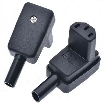 Toptekits IEC C13 Rewireable Power Plug Connector, IEC320C13 Elbow Plug 90-Degree Up/Down Angle Female 3 Prong Adapter, 10A/250V, Black, 1 Pack