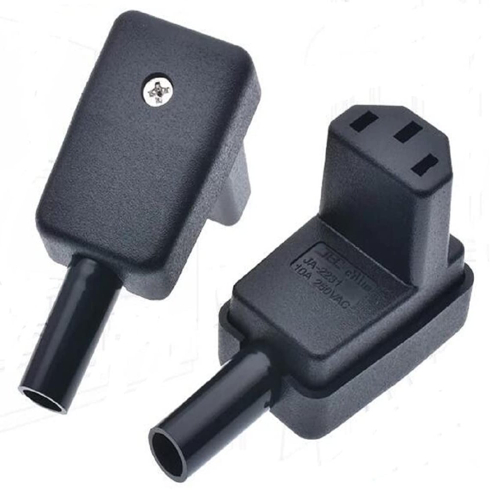Toptekits IEC C13 Rewireable Power Plug Connector, IEC320C13 Elbow Plug 90-Degree Up/Down Angle Female 3 Prong Adapter, 10A/250V, Black, 1 Pack