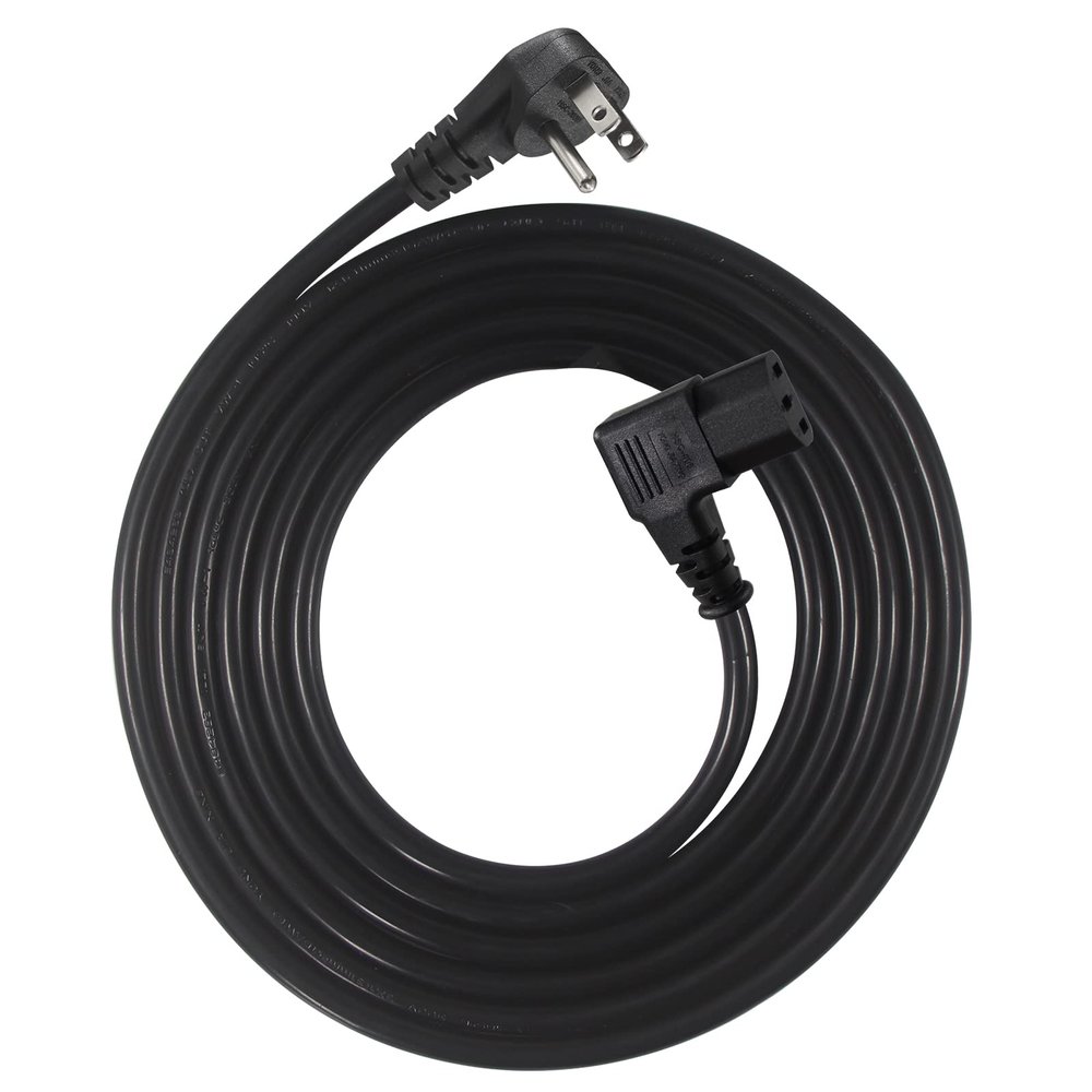 90 Degree Computer Power Cord - 10FT Flat Low Profile Angled NEMA 5-15 Plug to IEC C13 Power Cord,Universal PC Power Supply Cord, 16AWG, Black C13 3 Prong Angled AC Power Cord for PC Monitor/TV (10FT)