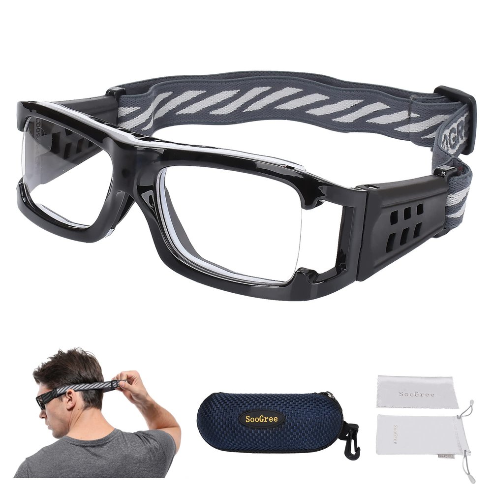 SooGree Sport Glasses Goggles Basketball Soccer Football Sports Protective Eyewear Goggles Anti Collision Safety Glasses-Replaceable Prescription Lens