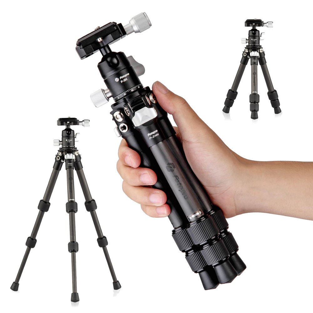 Fotopro Carbon Fiber Mini Tripod, 15 Inch /0.86 lbs Lightweight Compact Travel Tripod with 360 Degree Ball Head, QR Plate for Camera Camcorder, Load Capacity for 11lbs / 5kg, Black