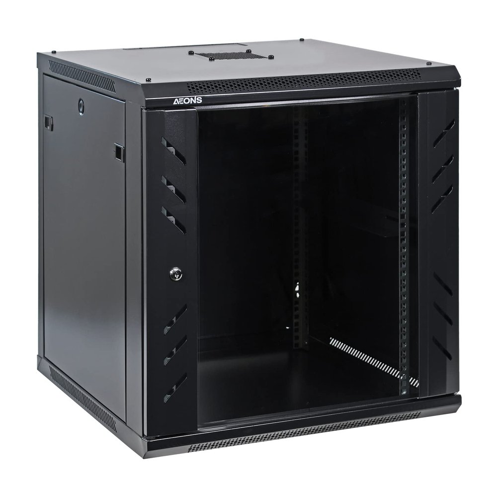 12U Professional Wall Mount Network Server Cabinet Enclosure 19-Inch Server Network Rack Mid-Depth Black