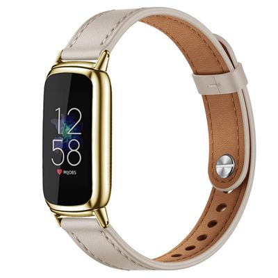 Elegant Slim Leather Bands Compatible for Fitbit Luxe Watch Band, Strap Wristband, Soft Bracelet Replacement for Fitbit Luxe Fitness and Wellness Tracker Women(Beige Gold)