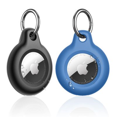 Supfine Waterproof Airtag Holder,2 Pack Air Tag Keychain,Full Body Protective Tracker Case with Loop Key Ring for Apple Tags,IPX8 Cover for Wallet,Luggage,Cat,Dog,Pets,for Item Finder(Black/Blue)
