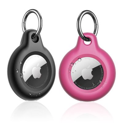 Supfine Waterproof Airtag Holder,2 Pack Air Tag Keychain,Full Body Protective Tracker Case with Key Ring for Apple Tags,IPX8 Cover for Wallet,Luggage,Cat,Dog,Pets,for Item Finder(Black/Rose red)
