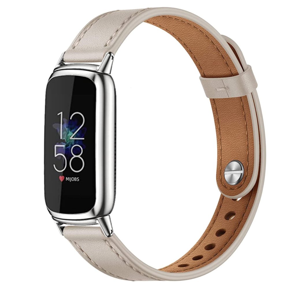 Elegant Slim Leather Bands Compatible for Fitbit Luxe Watch Band,Strap Wristband, Soft Bracelet Replacement for Fitbit Luxe Fitness and Wellness Tracker Women(Beige Silver)