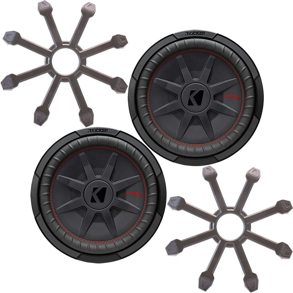 KICKER Subwoofers and Grilles Package of 4 Items: 12" CompR Subwoofers DVC 4-ohm with ABS Grilles - 2X 48CWR124 Subs & 2X 43CWR12G Grills