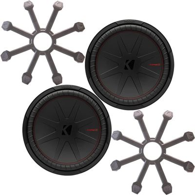 KICKER Subwoofers and Grilles Package of 4 Items: 10" CompR Subwoofers DVC 4-ohm with ABS Grilles - 2X 48CWR104 Subs & 2X 43CWR10G Grills