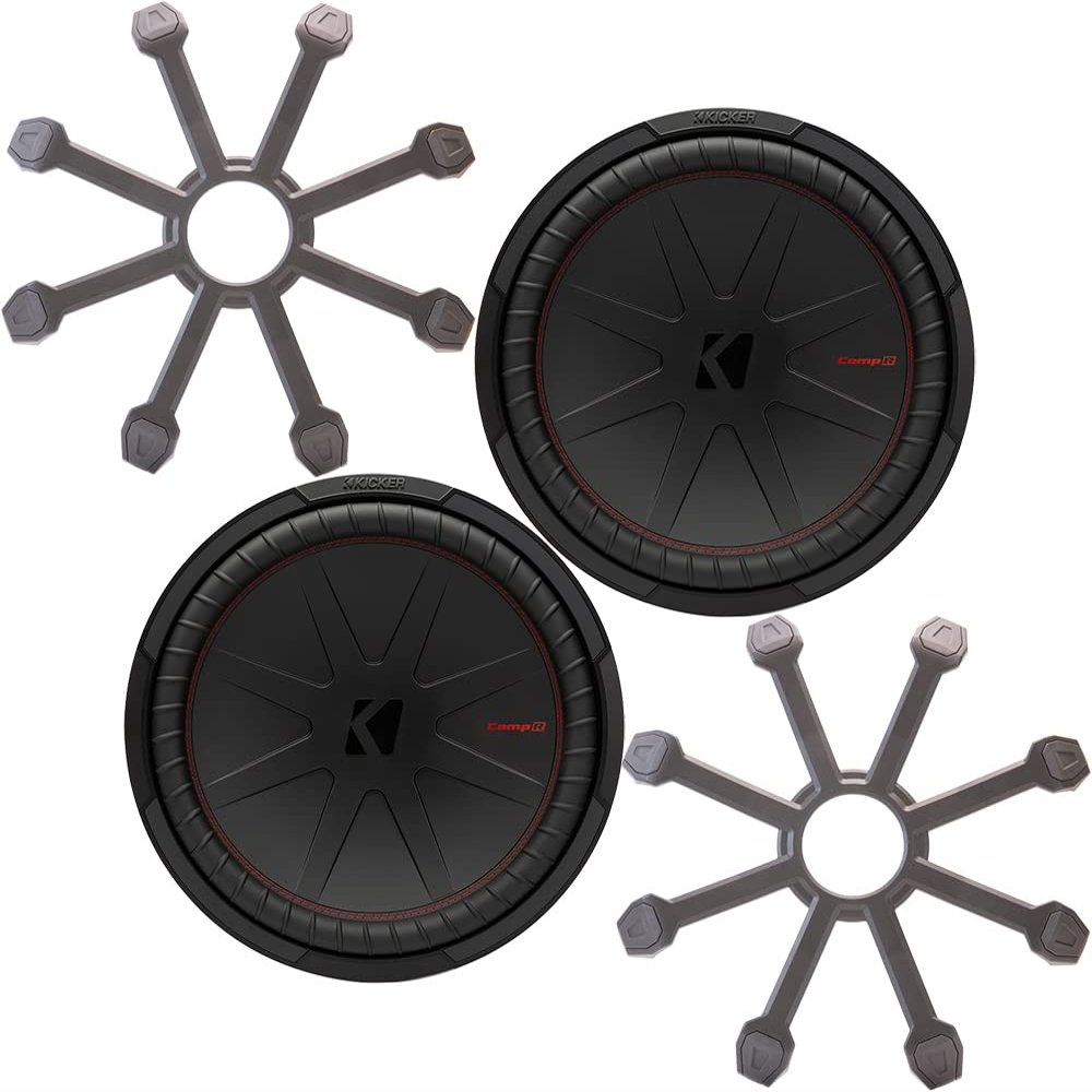 KICKER Subwoofers and Grilles Package of 4 Items: 10" CompR Subwoofers DVC 4-ohm with ABS Grilles - 2X 48CWR104 Subs & 2X 43CWR10G Grills