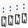 4 Pack Ethernet Wall Plate 2 Port Keystone Jack Blue Cat6 RJ45 Coupler Outlet Connector with Single Gang Low Voltage Mounting Bracket view 1
