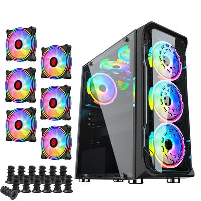 PC Gaming Computer Case Tempered Glass/Steel ATX Mid Tower USB 3.0 +RGB 6FANS