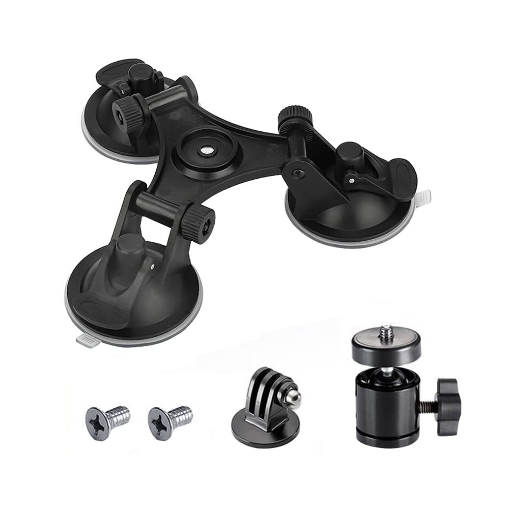 Acxico 1Set Triple Suction Cup Car Holder Mount for GoPro Hero 10 9 8 7 6 5 DJI OSMO Camera
