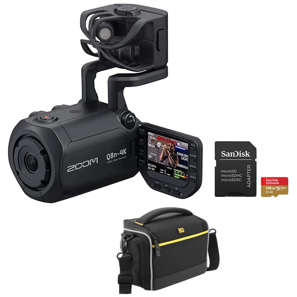 Zoom Q8n-4K Handy Video Recorder Bundle with 128GB Memory Card and Ruggard Onyx 25 Camcorder Bag