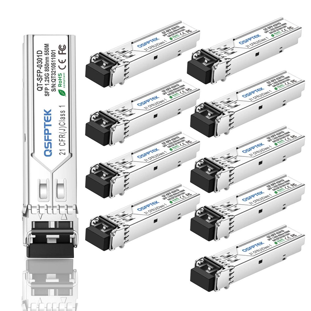 10Pack 1000Base-SX Transceiver Gigabit Multimode SFP to LC Module, MMF 850nm,550m,DOM, Mini-GBIC for Cisco GLC-SX-MMD, Meraki MA-SFP-1GB-SX, Mikrotik, Supermicro, Ubiquiti, Netgear