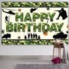 6 x 3.6ft Camouflage Happy Birthday Banner, Army Soldier Military Camo Birthday Backdrop, Camo Theme Party Decorations for Kids & Adults view 1