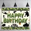 6 x 3.6ft Camouflage Happy Birthday Banner, Army Soldier Military Camo Birthday Backdrop, Camo Theme Party Decorations for Kids & Adults view 4