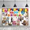 6 X 3.6ft Cat Happy Birthday Backdrop Sign Banner - Kitties Party Supplies Decoration - Pet Paw Theme Backdrop for Children Kids Themed Party view 1