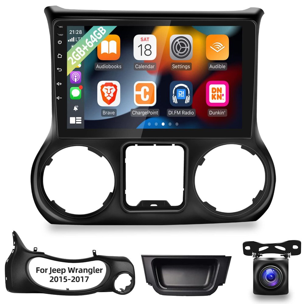 Android 13 Car Radio for Jeep Wrangler 2015 2016 2017 with Carplay and Android Auto 10.1 inch Touch Screen Car Stereo with AHD Backup Camera/Mic/HiFi (2+64G)