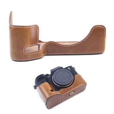Camera Case Protective Brown PU Leather Half Body Cover Base Case with Bottom Opening Version for Sony Alpha a1 Mirrorless Camera, Brown, Half Body Base Case