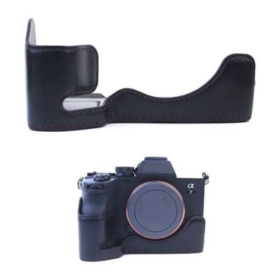 Camera Case Protective Black PU Leather Half Body Cover Base Case with Bottom Opening Version for Sony Alpha a1 Mirrorless Camera, Black, Half Body Base Case