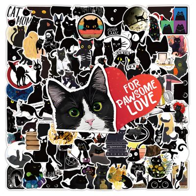 100pcs Waterproof Laptop Stickers Black Cute Cat Stickers for Water Bottles Kawaii Black and White Sticker Pack - Black Skateboard Sticker Computer Laptop Guitar Hydro Flask Phone