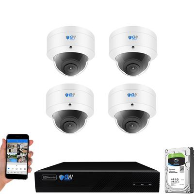 GW Security 8 Channel NVR UltraHD 4K 8MP Human/Vehicle Detection PoE Security Camera System with 4 x 4K 8MP IP Microphone Smart AI Dome Camera, 100ft Night Vision, Outdoor Indoor Cameras