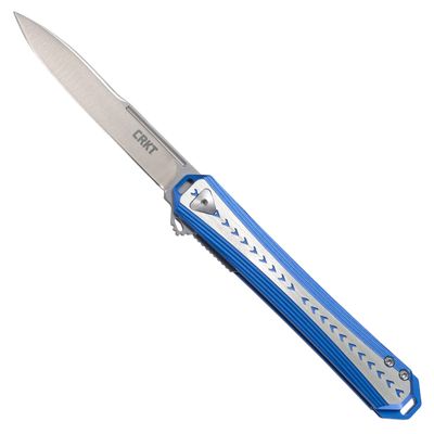 CRKT Stickler Folding Pocket Knife: Assisted Open Everyday Carry, Sandvik 12C27 Plain Edge Blade, Liner Lock, Aluminum Handle 6710, Blue & silver