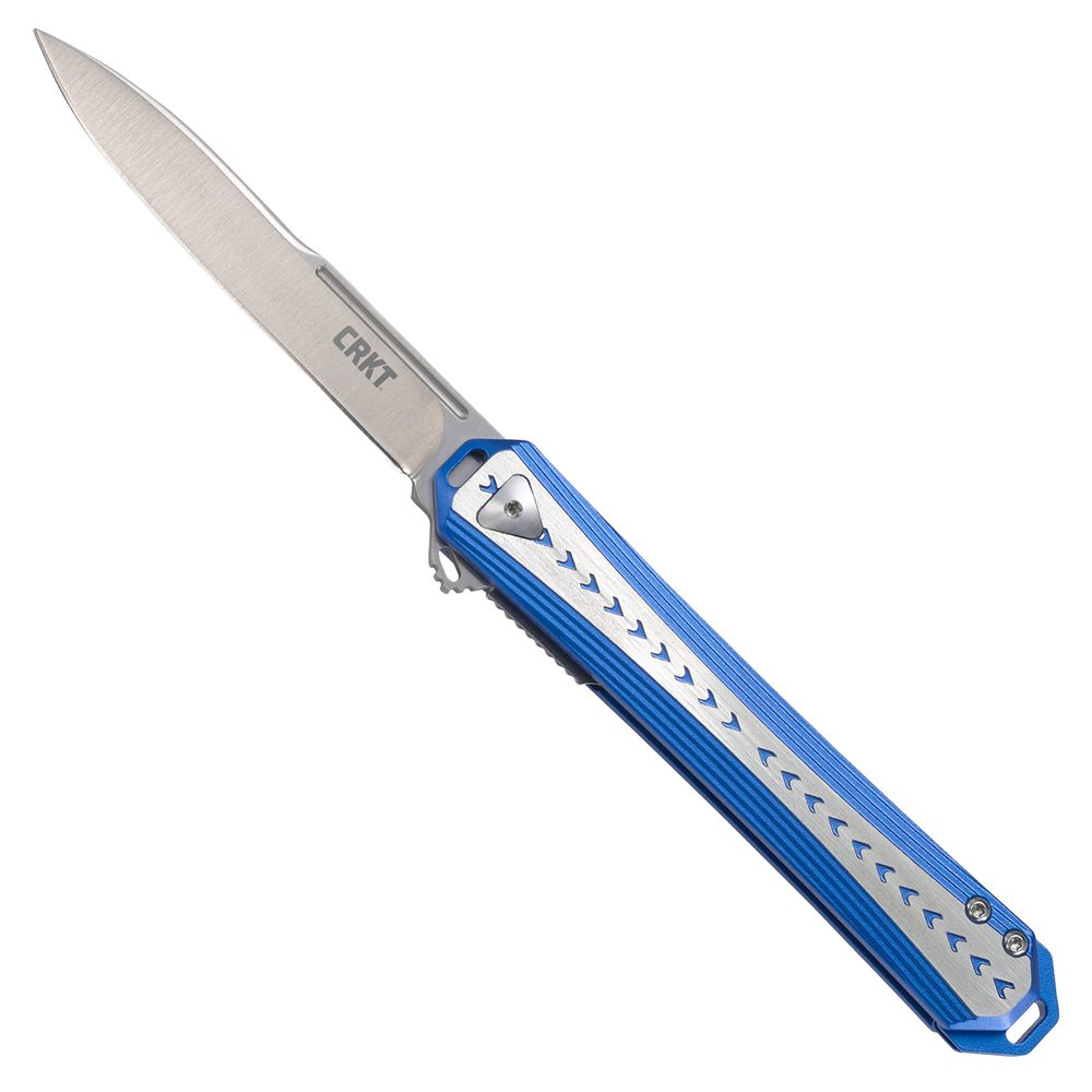 CRKT Stickler Folding Pocket Knife: Assisted Open Everyday Carry, Sandvik 12C27 Plain Edge Blade, Liner Lock, Aluminum Handle 6710, Blue & silver