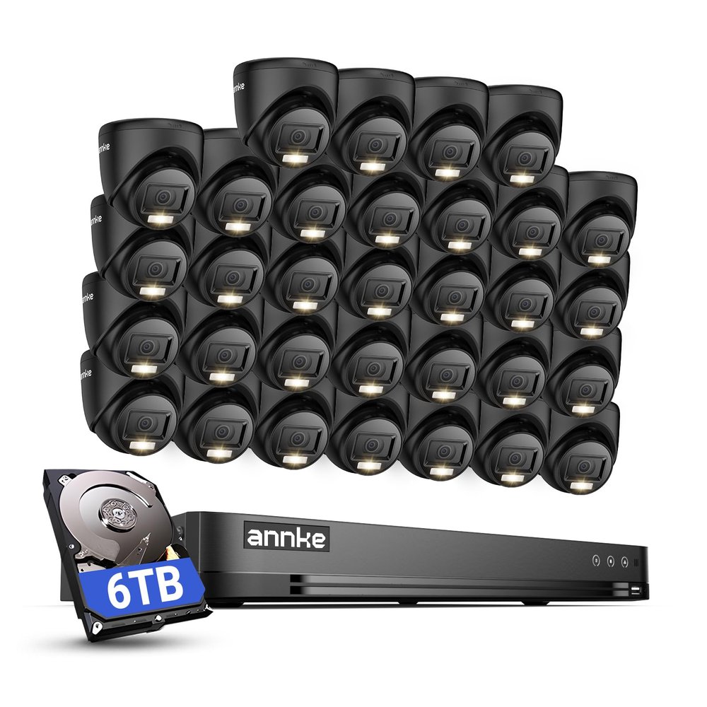 ANNKE 32CH Surveillance Camera System, 32 Channels H.265+ 3K Lite DVR, 32PCS 1080P Outdoor CCTV Turret Cameras with Smart Color Night Vision, AI Human/Vehicle Detection, 6TB HDD Included