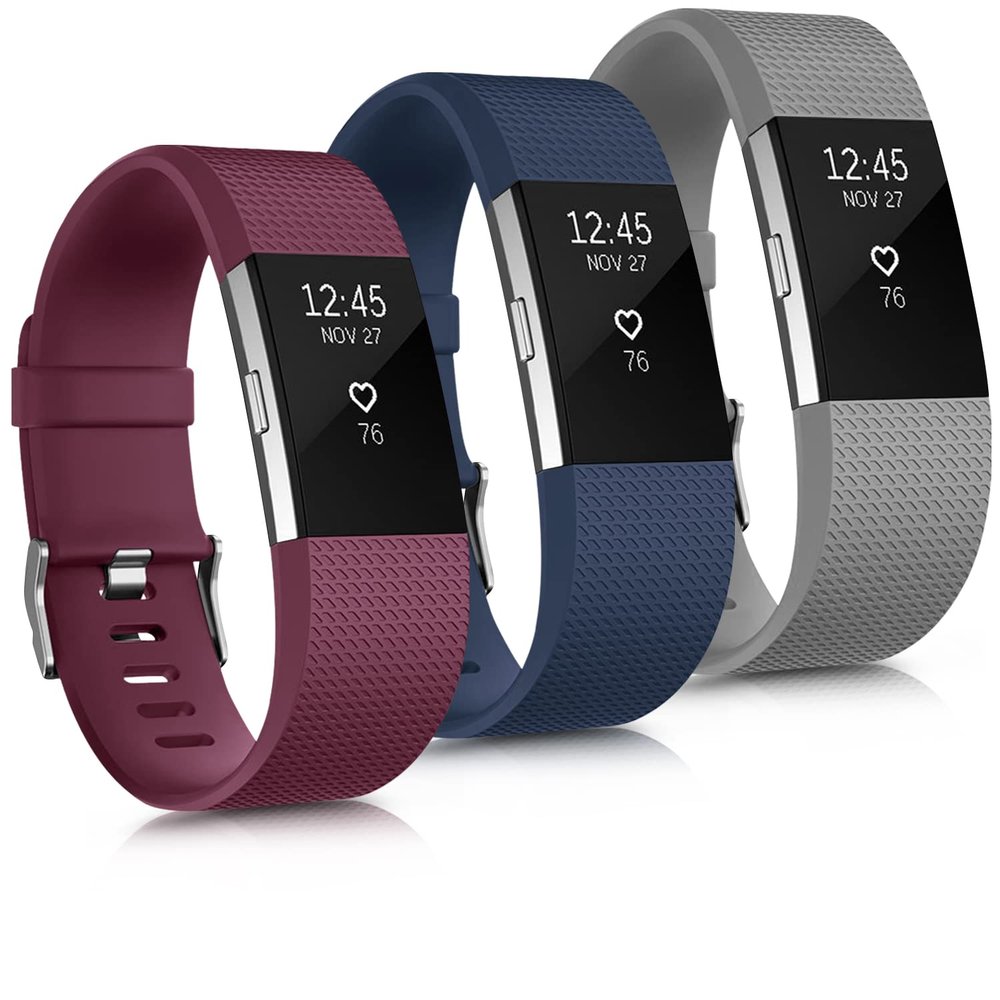 3 Pack Sport Bands Compatible with Fitbit Charge 2 Bands Women Men, Adjustable Replacement Strap Wristbands for Fitbit Charge 2 HR Small Large (Large, Wine Red/Navy Blue/Gray)